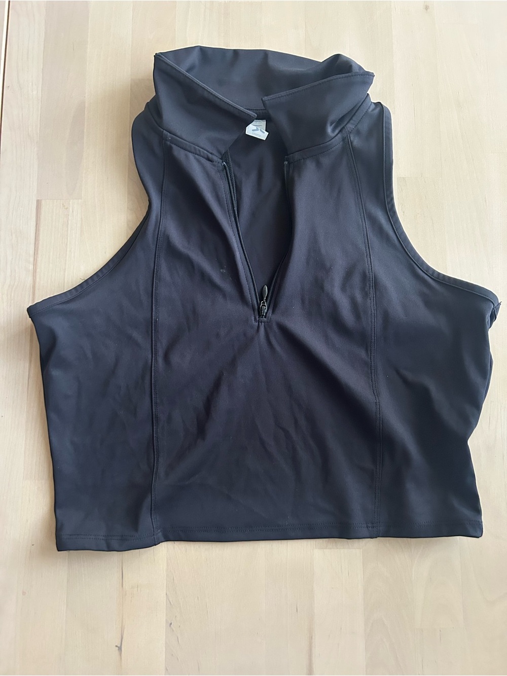Black Sleeveless Zip Mock Neck Top